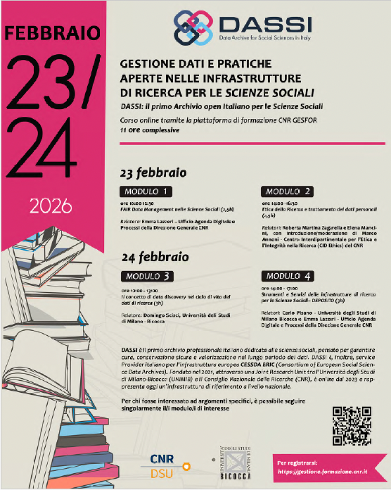 23-24 febbraio 2026 – Corso “Gestione dati e pratiche aperte nelle infrastrutture di ricerca nelle scienze sociali”